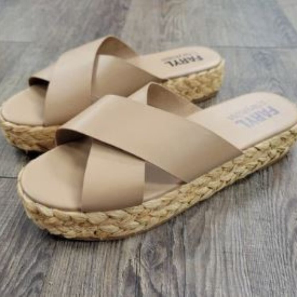 Faryl by Faryl Robin Anthropologie Tan Criss Cross Espadrille Slide Sandals 10